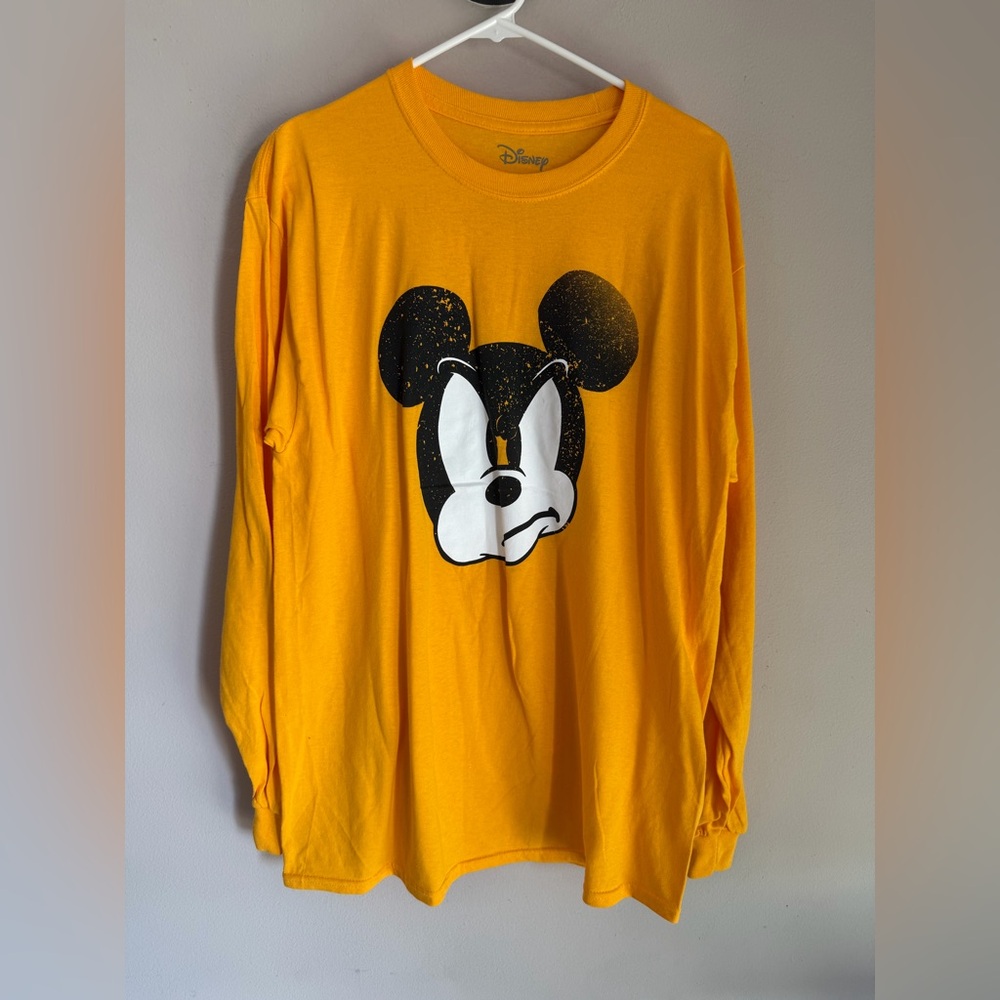 Disney Mickey Mouse Long Sleeve Graphic T-Shirt Yellow‎ Mens Large LG G G Cotton